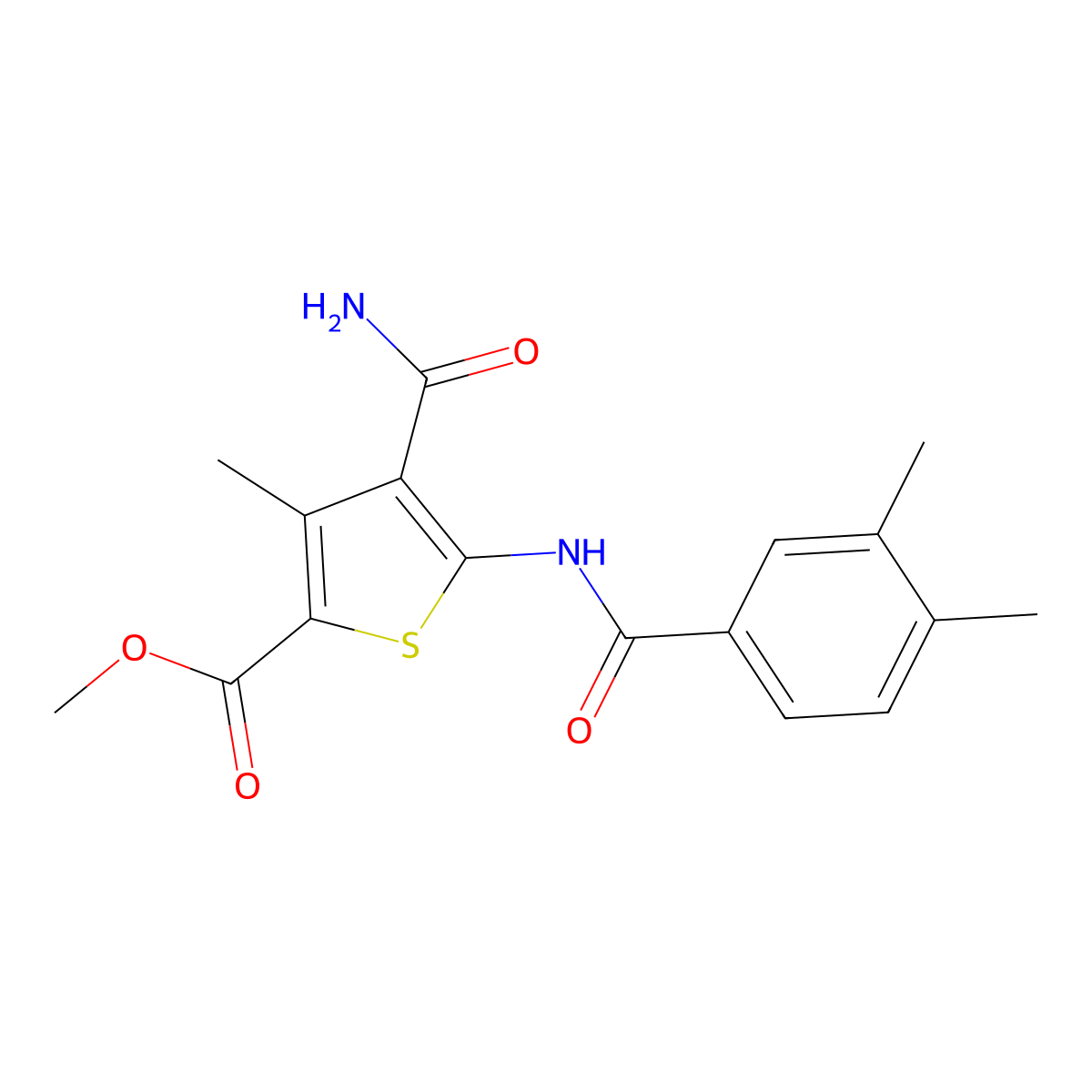 Methyl 4-carbamoyl-5-(3,4-dimethylbenzamido)-3-methylthiophene-2-carboxylate molecular structure, CAS 420093-14-7
