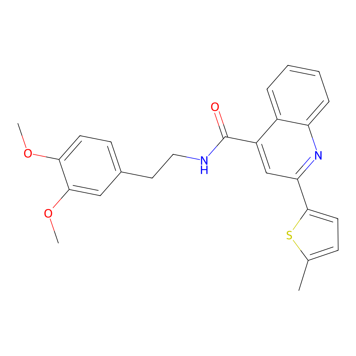 N-[2-(3,4-dimethoxyphenyl)ethyl]-2-(5-methylthiophen-2-yl)quinoline-4-carboxamide molecular structure, CAS 420093-15-8