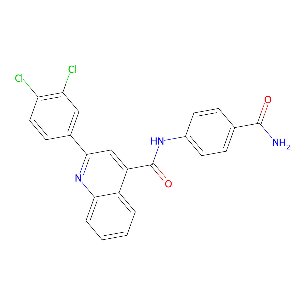 N-(4-carbamoylphenyl)-2-(3,4-dichlorophenyl)quinoline-4-carboxamide molecular structure, CAS 420093-28-3