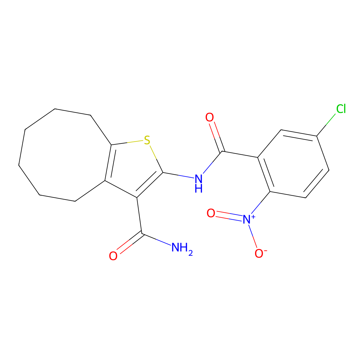 2-[(5-Chloro-2-nitrobenzoyl)amino]-4,5,6,7,8,9-hexahydrocycloocta[b]thiophene-3-carboxamide molecular structure, CAS 420093-38-5
