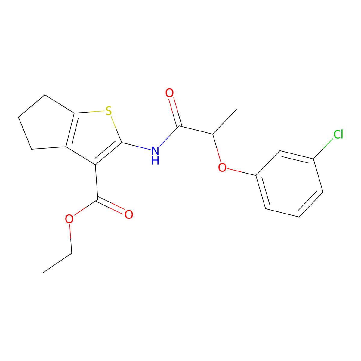 ethyl 2-[2-(3-chlorophenoxy)propanoylamino]-5,6-dihydro-4H-cyclopenta[b]thiophene-3-carboxylate molecular structure, CAS 420093-53-4
