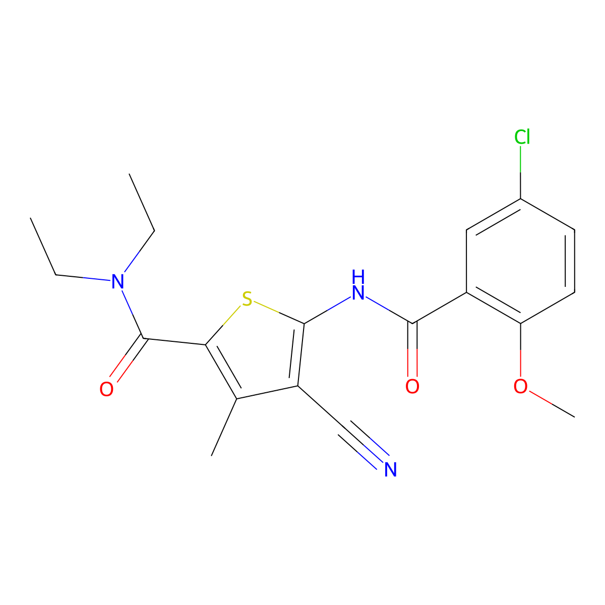 5-[(5-chloro-2-methoxybenzoyl)amino]-4-cyano-N,N-diethyl-3-methylthiophene-2-carboxamide molecular structure, CAS 420093-63-6