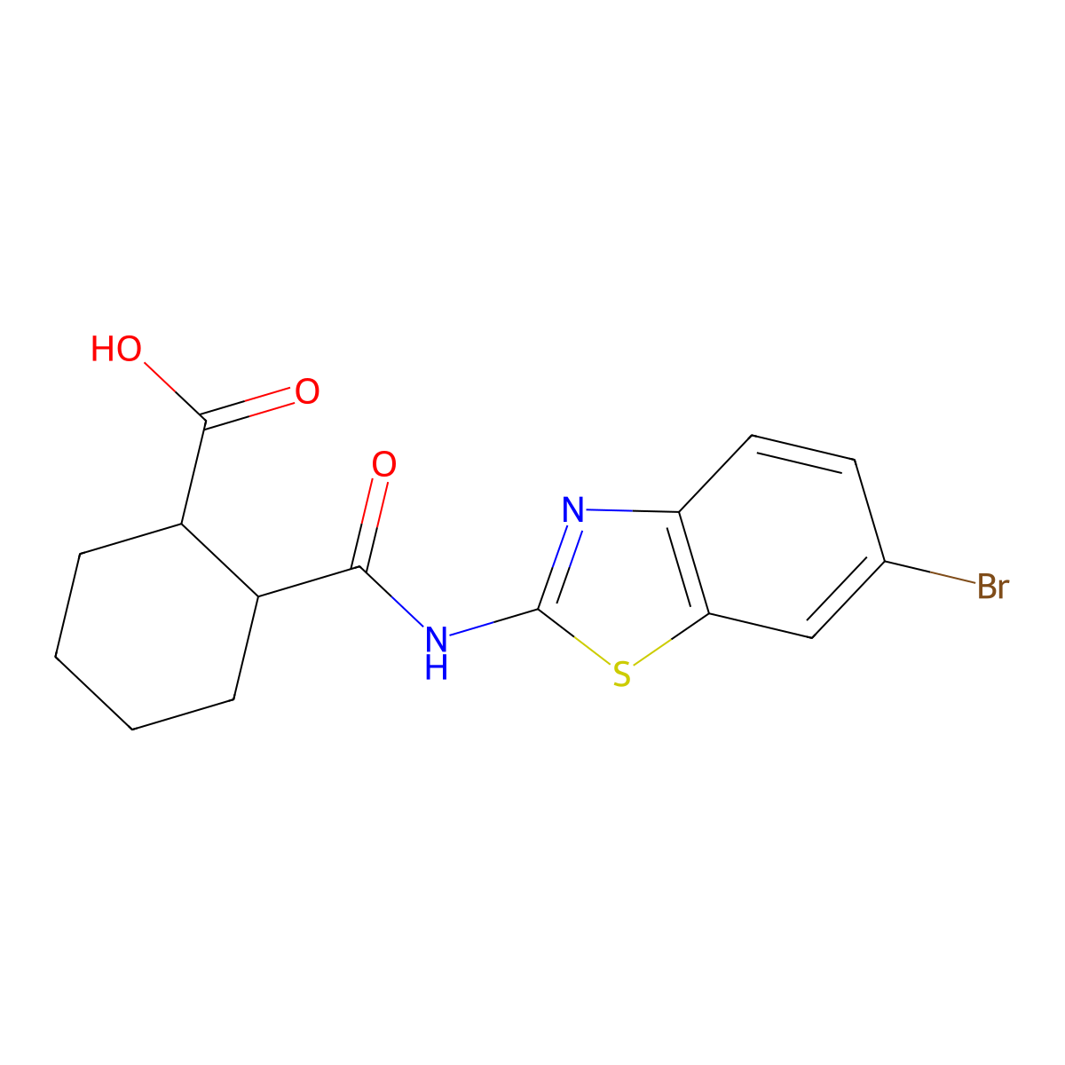 2-[(6-Bromo-1,3-benzothiazol-2-yl)carbamoyl]cyclohexanecarboxylic acid molecular structure, CAS 420093-65-8