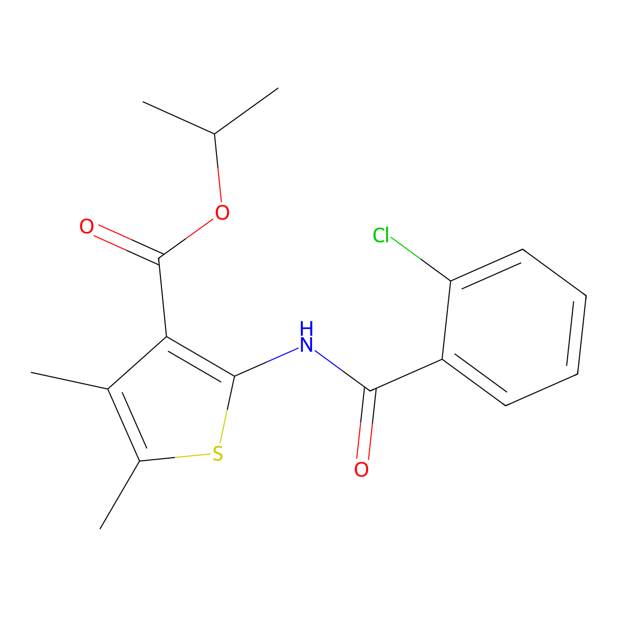 Propan-2-yl 2-[(2-chlorobenzoyl)amino]-4,5-dimethylthiophene-3-carboxylate molecular structure, CAS 420093-66-9