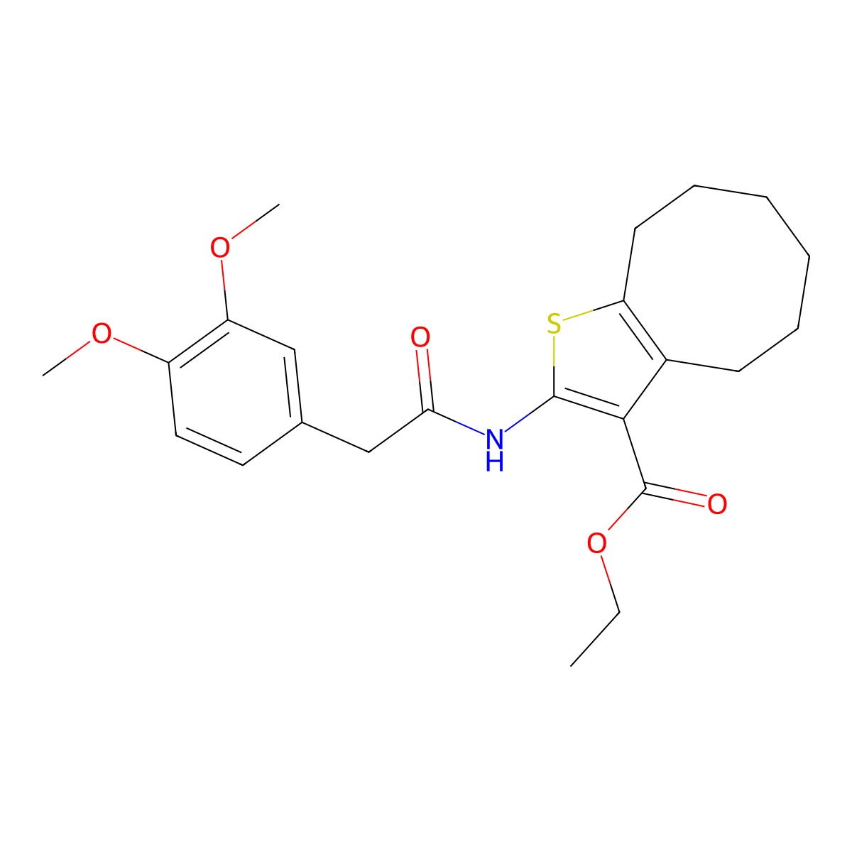 Ethyl 2-{[(3,4-dimethoxyphenyl)acetyl]amino}-4,5,6,7,8,9-hexahydrocycloocta[b]thiophene-3-carboxylate molecular structure, CAS 420093-76-1