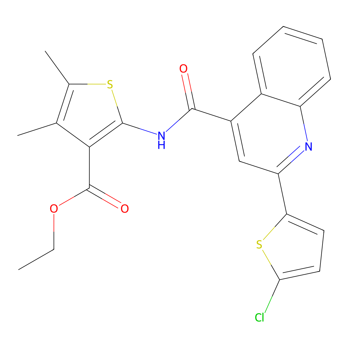 Ethyl 2-({[2-(5-chloro-2-thienyl)-4-quinolinyl]carbonyl}amino)-4,5-dimethyl-3-thiophenecarboxylate molecular structure, CAS 420093-83-0