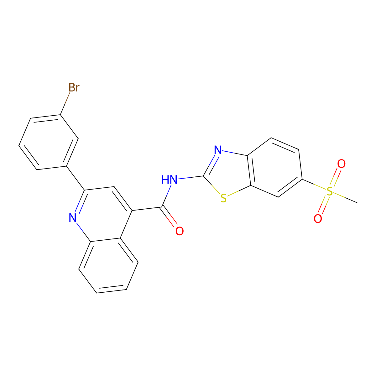 2-(3-bromophenyl)-N-(6-methylsulfonyl-1,3-benzothiazol-2-yl)quinoline-4-carboxamide molecular structure, CAS 420093-96-5