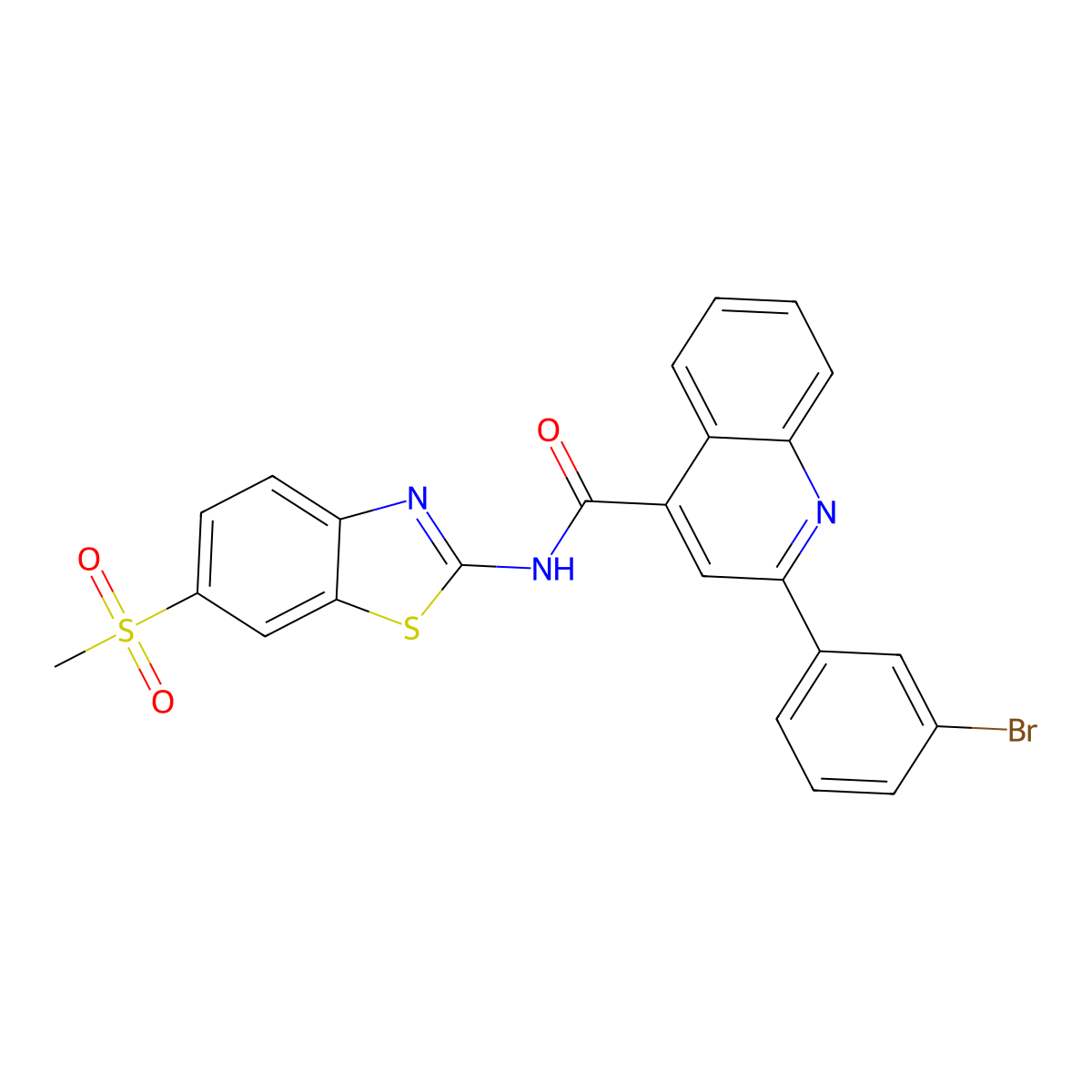 2-(3-bromophenyl)-N-(6-methylsulfonyl-1,3-benzothiazol-2-yl)quinoline-4-carboxamide molecular structure, CAS 420093-96-5