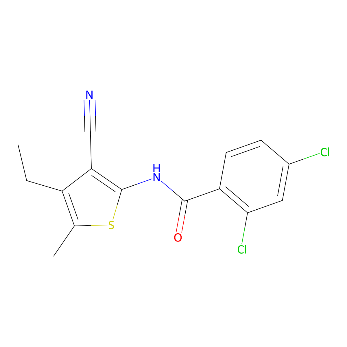 2,4-dichloro-N-(3-cyano-4-ethyl-5-methylthiophen-2-yl)benzamide molecular structure, CAS 420094-01-5