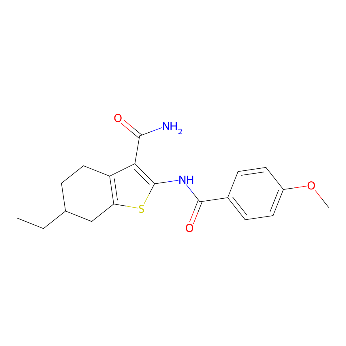 6-Ethyl-2-[(4-methoxybenzoyl)amino]-4,5,6,7-tetrahydro-1-benzothiophene-3-carboxamide molecular structure, CAS 420094-16-2