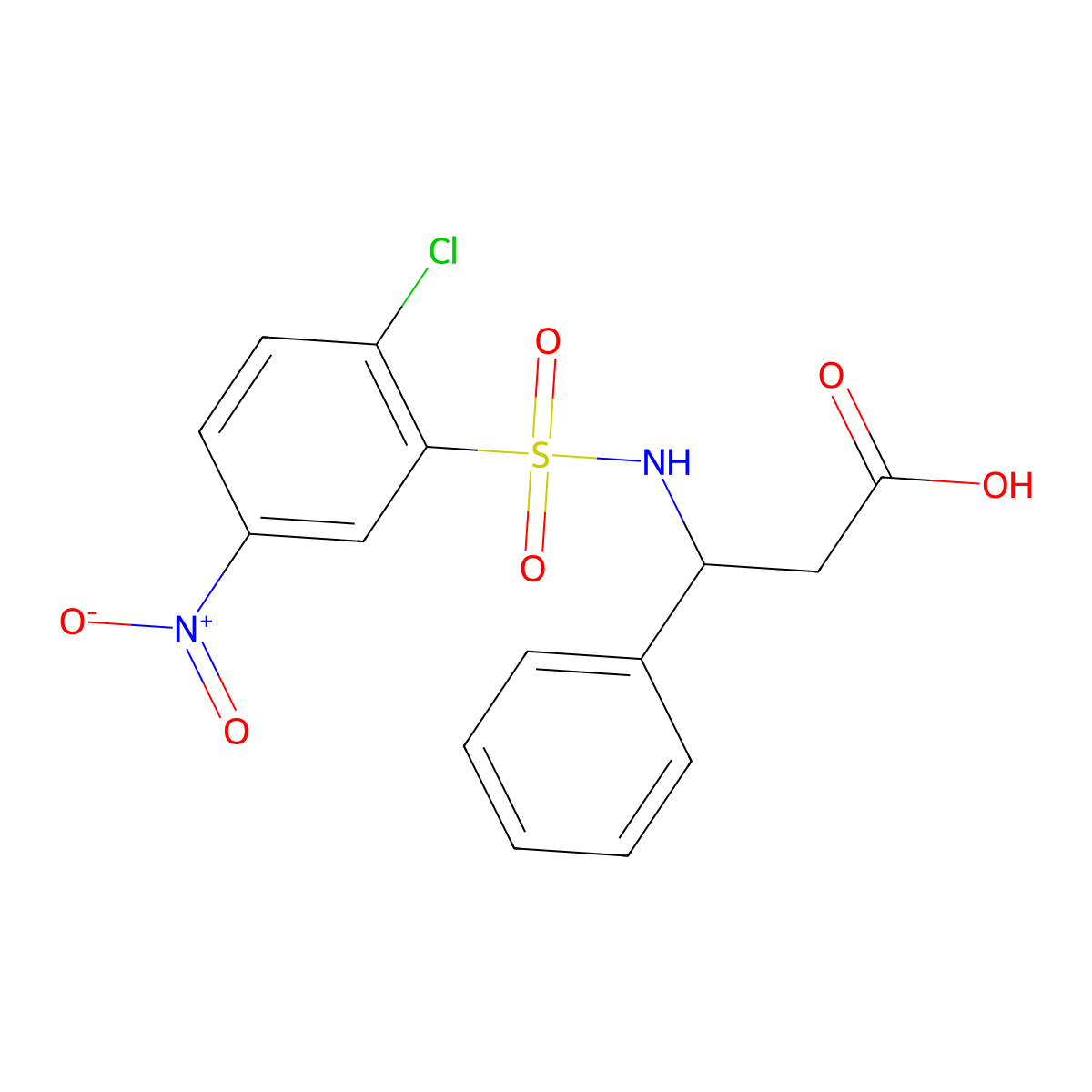 3-[(2-Chloro-5-nitrophenyl)sulfonylamino]-3-phenylpropanoic acid molecular structure, CAS 420094-37-7