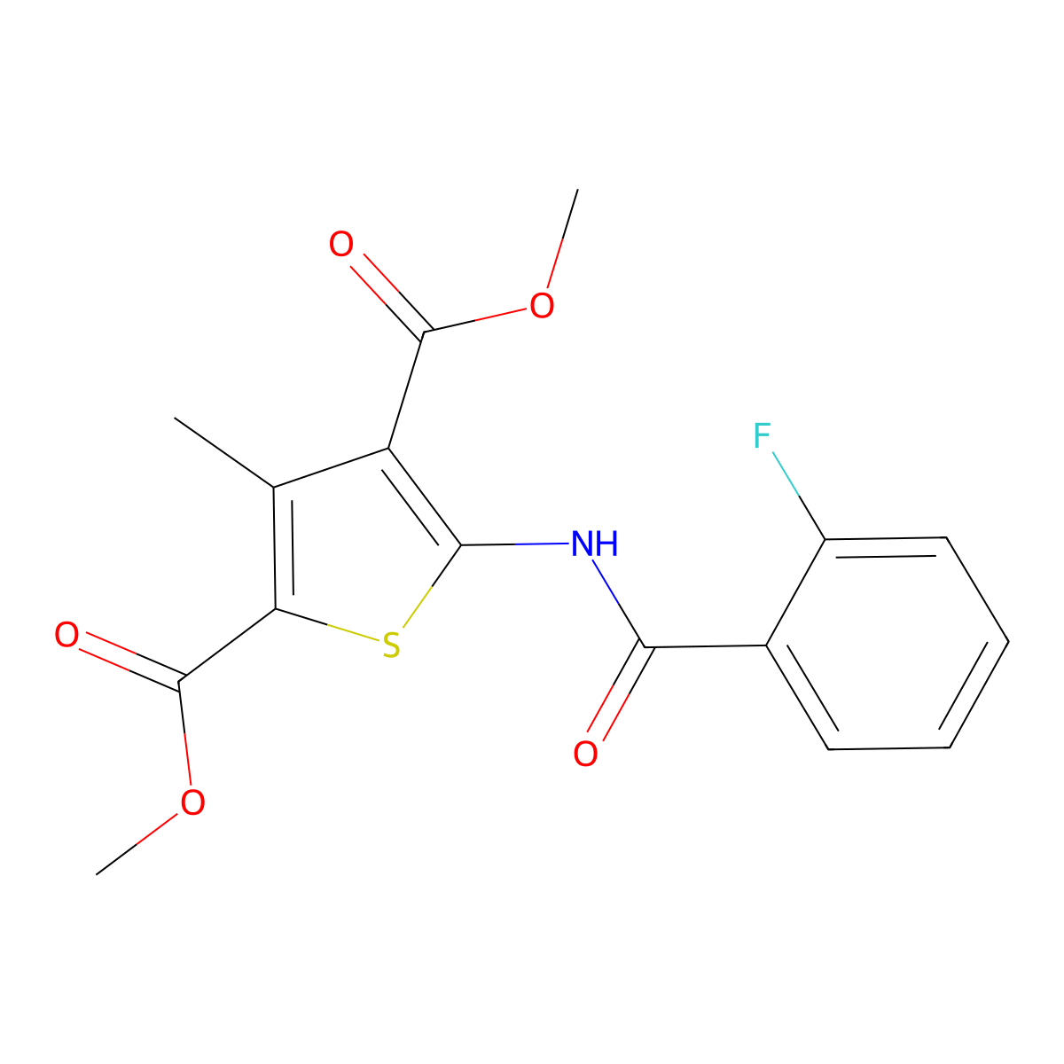 5-(2-Fluorobenzoylamino)-3-methylthiophene-2,4-dicarboxylic acid, dimethyl ester molecular structure, CAS 420094-43-5