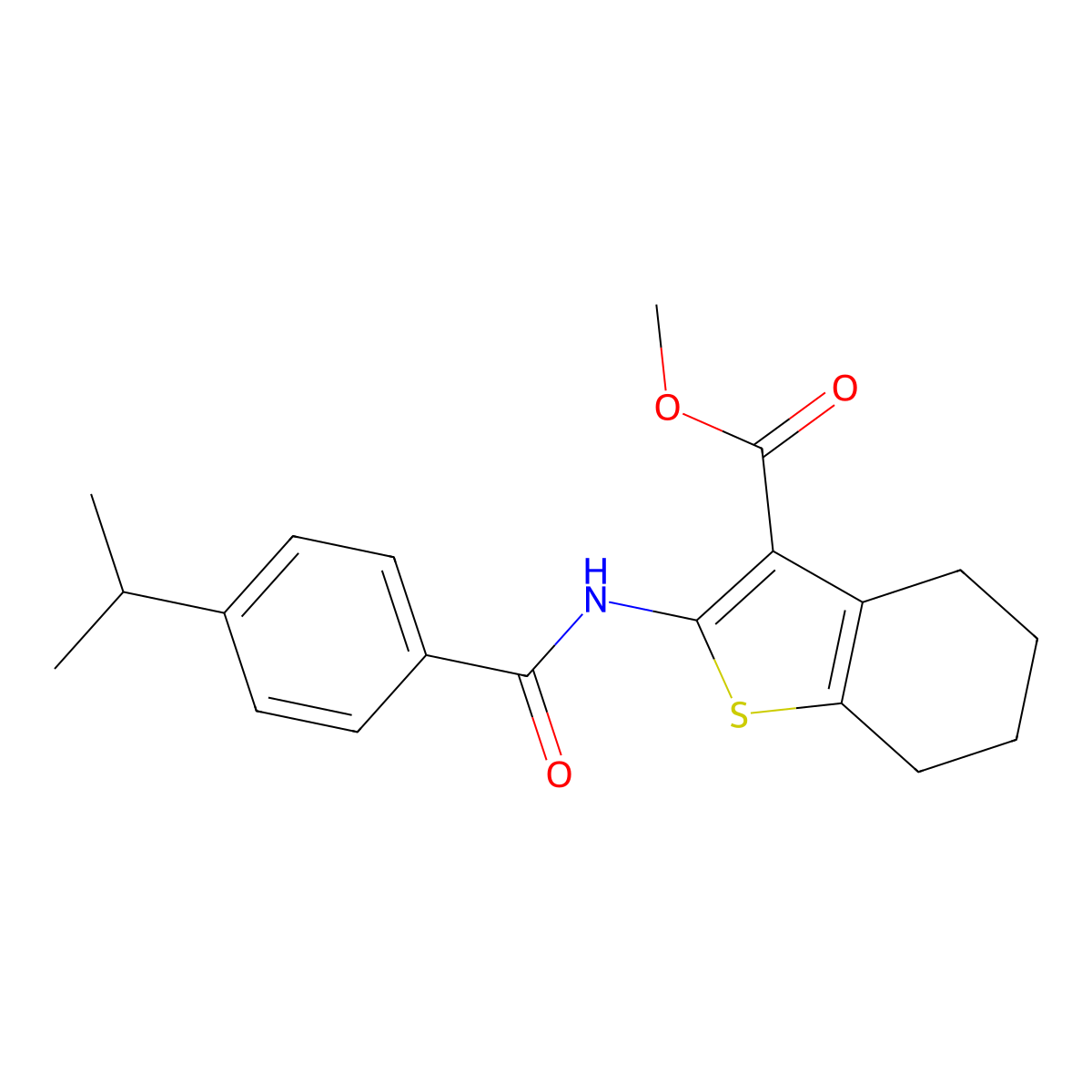 Methyl 2-[(4-propan-2-ylbenzoyl)amino]-4,5,6,7-tetrahydro-1-benzothiophene-3-carboxylate molecular structure, CAS 420094-52-6