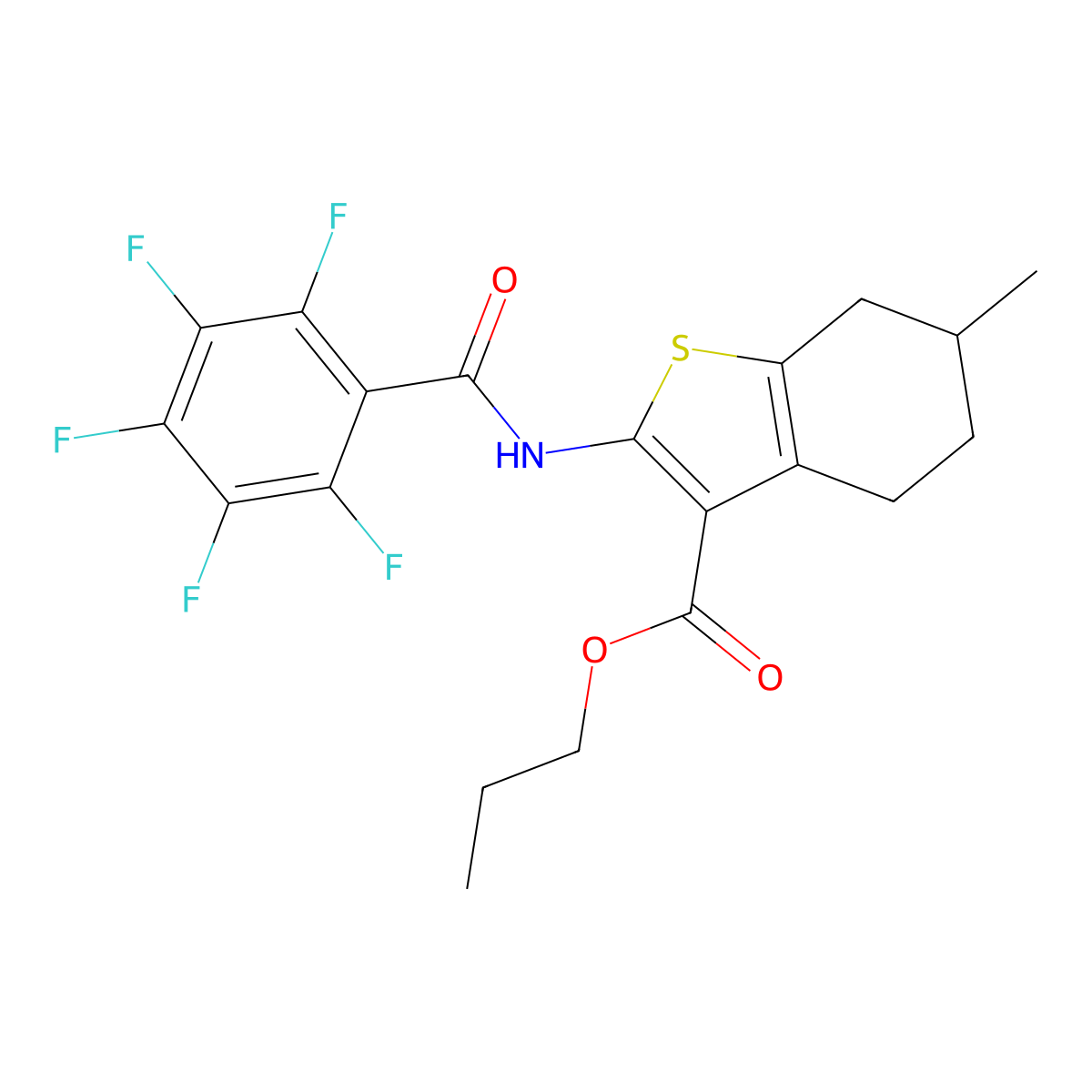 Propyl 6-methyl-2-{[(pentafluorophenyl)carbonyl]amino}-4,5,6,7-tetrahydro-1-benzothiophene-3-carboxylate molecular structure, CAS 420094-76-4