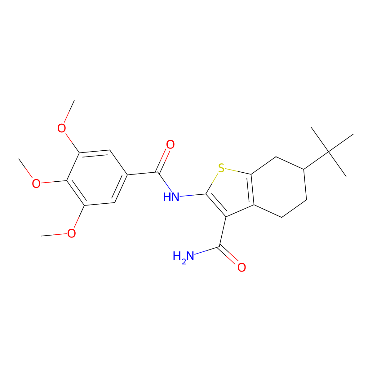 6-Tert-butyl-2-[(3,4,5-trimethoxybenzoyl)amino]-4,5,6,7-tetrahydro-1-benzothiophene-3-carboxamide molecular structure, CAS 420094-79-7
