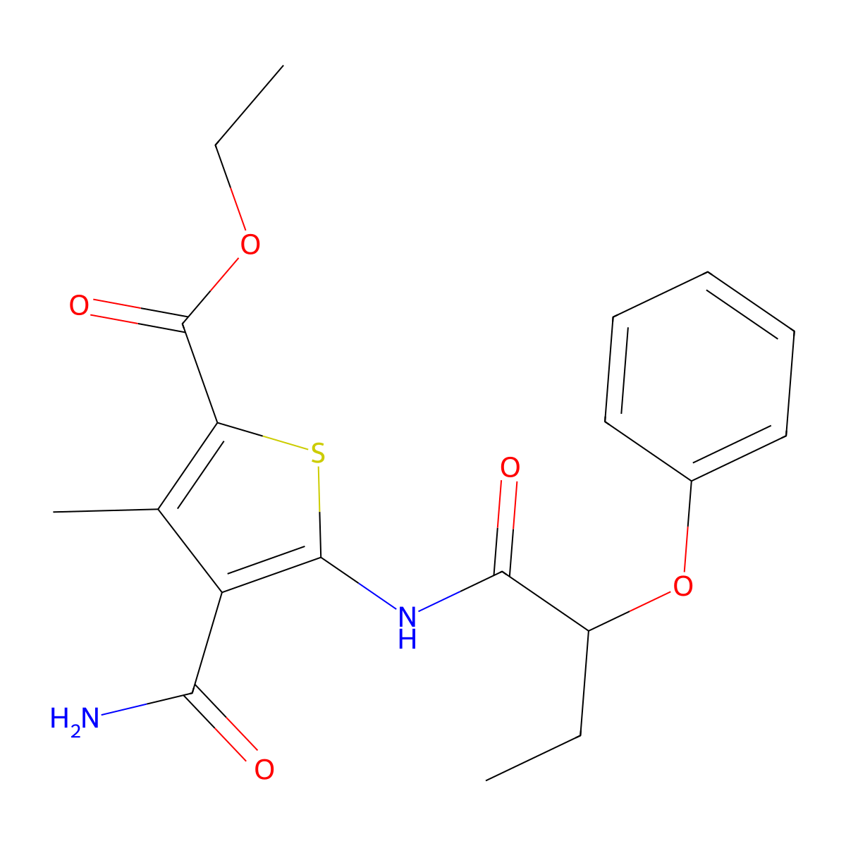 Ethyl 4-carbamoyl-3-methyl-5-(2-phenoxybutanoylamino)thiophene-2-carboxylate molecular structure, CAS 420094-89-9