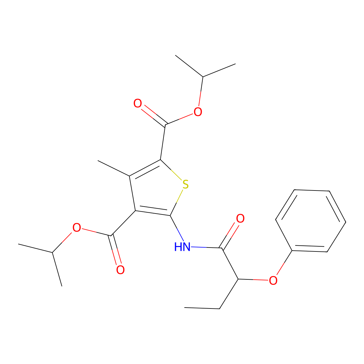 Dipropan-2-yl 3-methyl-5-(2-phenoxybutanoylamino)thiophene-2,4-dicarboxylate molecular structure, CAS 420094-99-1