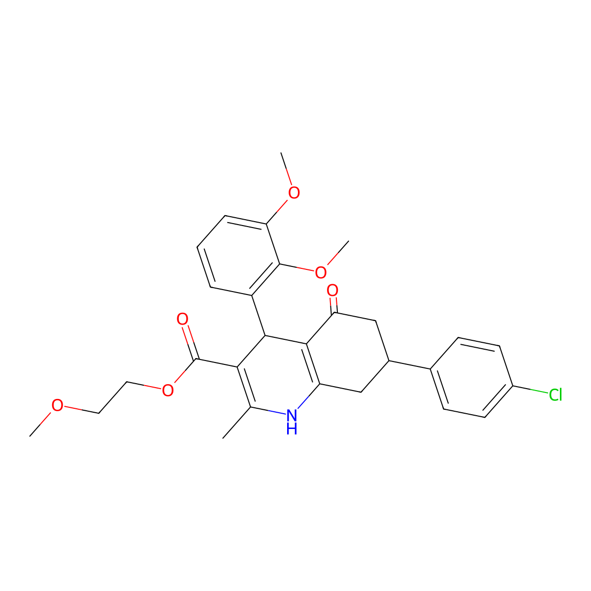 2-Methoxyethyl 7-(4-chlorophenyl)-4-(2,3-dimethoxyphenyl)-2-methyl-5-oxo-1,4,5,6,7,8-hexahydroquinoline-3-carboxylate molecular structure, CAS 420095-55-2