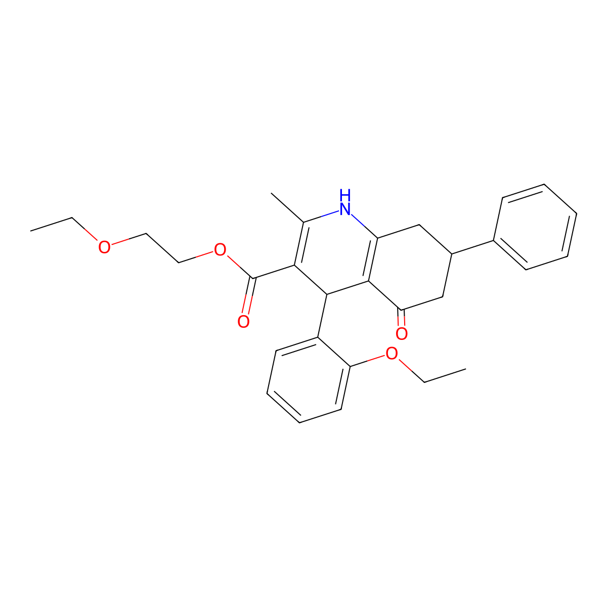 2-Ethoxyethyl 4-(2-ethoxyphenyl)-2-methyl-5-oxo-7-phenyl-1,4,5,6,7,8-hexahydroquinoline-3-carboxylate molecular structure, CAS 420095-56-3