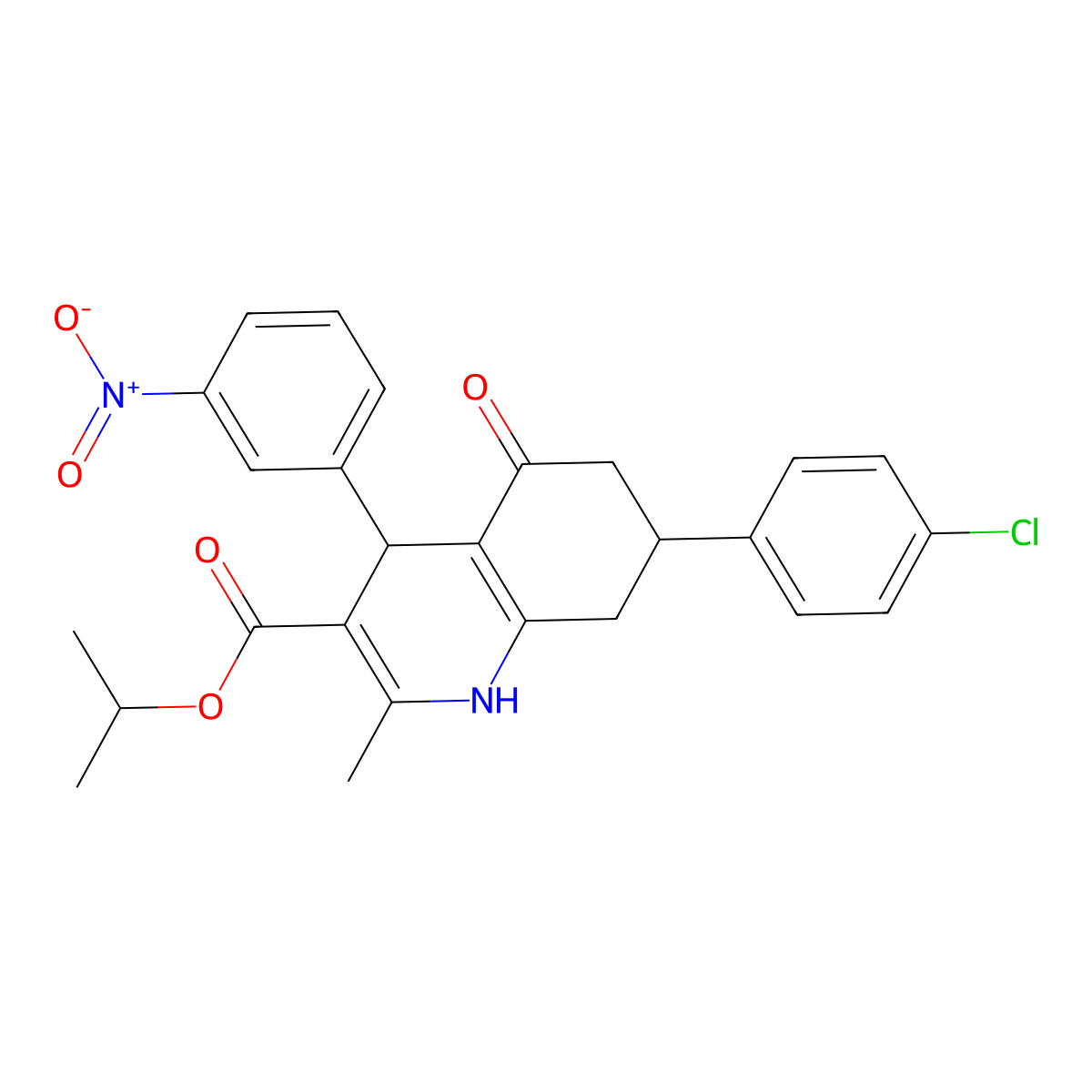 Propan-2-yl 7-(4-chlorophenyl)-2-methyl-4-(3-nitrophenyl)-5-oxo-1,4,5,6,7,8-hexahydroquinoline-3-carboxylate molecular structure, CAS 420095-58-5