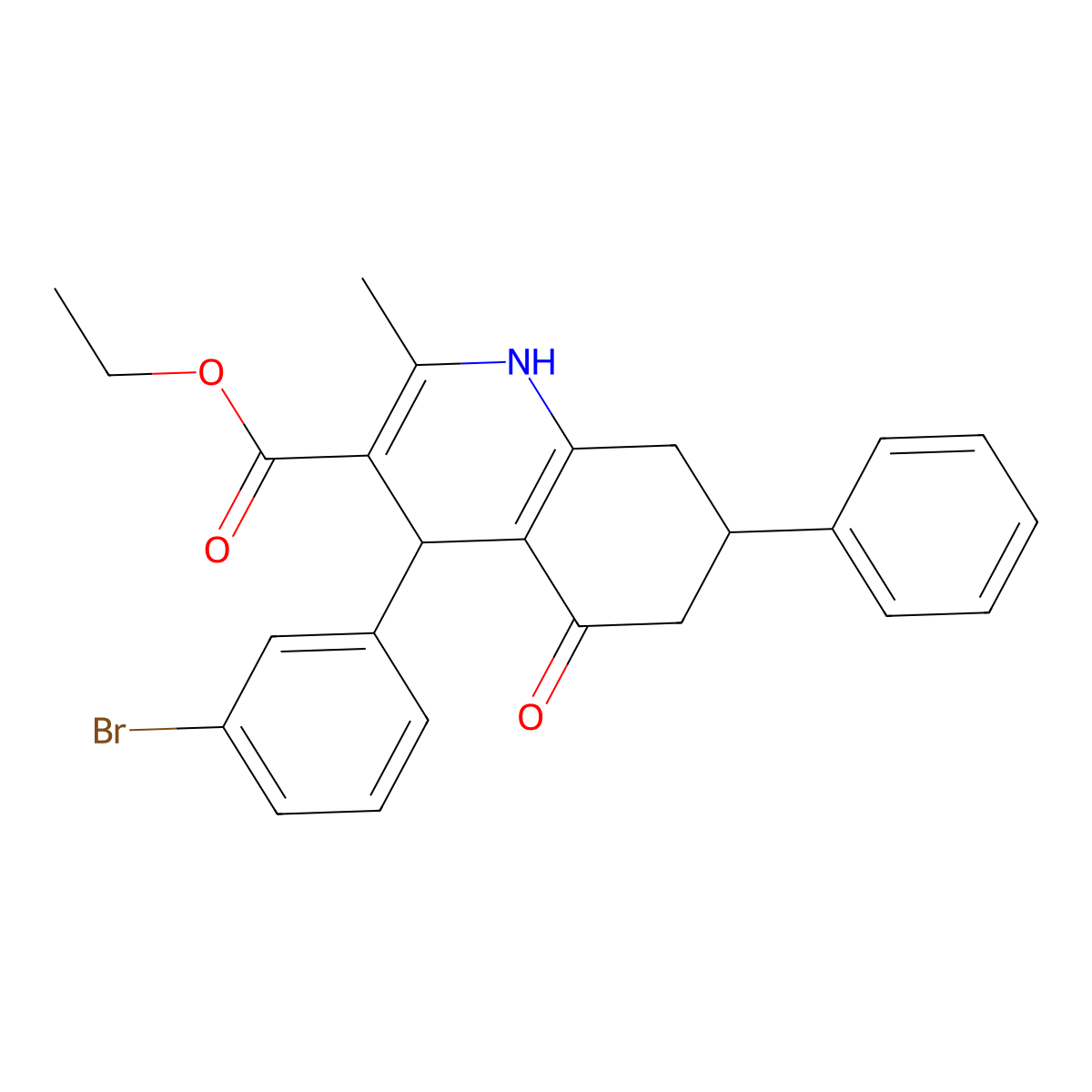 Ethyl 4-(3-bromophenyl)-2-methyl-5-oxo-7-phenyl-1,4,5,6,7,8-hexahydroquinoline-3-carboxylate molecular structure, CAS 420095-65-4