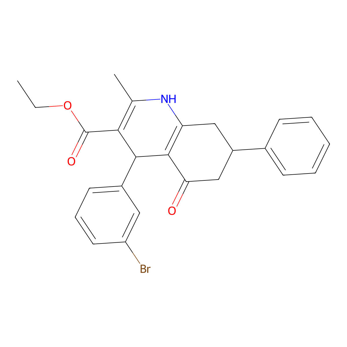 Ethyl 4-(3-bromophenyl)-2-methyl-5-oxo-7-phenyl-1,4,5,6,7,8-hexahydroquinoline-3-carboxylate molecular structure, CAS 420095-65-4