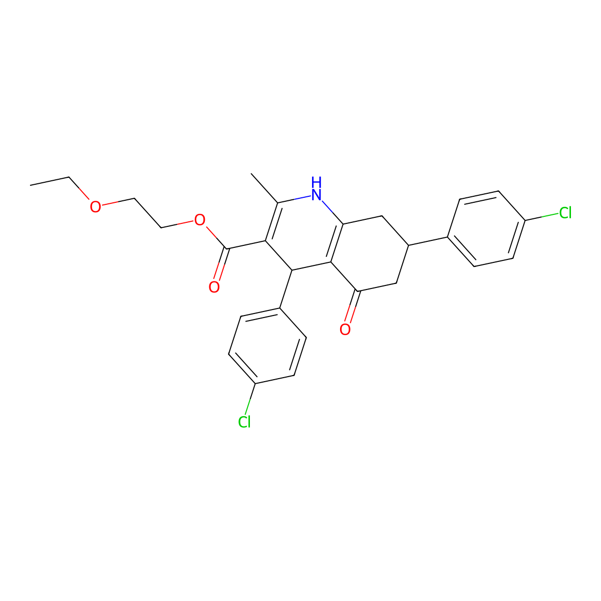 2-Ethoxyethyl 4,7-bis(4-chlorophenyl)-2-methyl-5-oxo-1,4,5,6,7,8-hexahydroquinoline-3-carboxylate molecular structure, CAS 420095-70-1