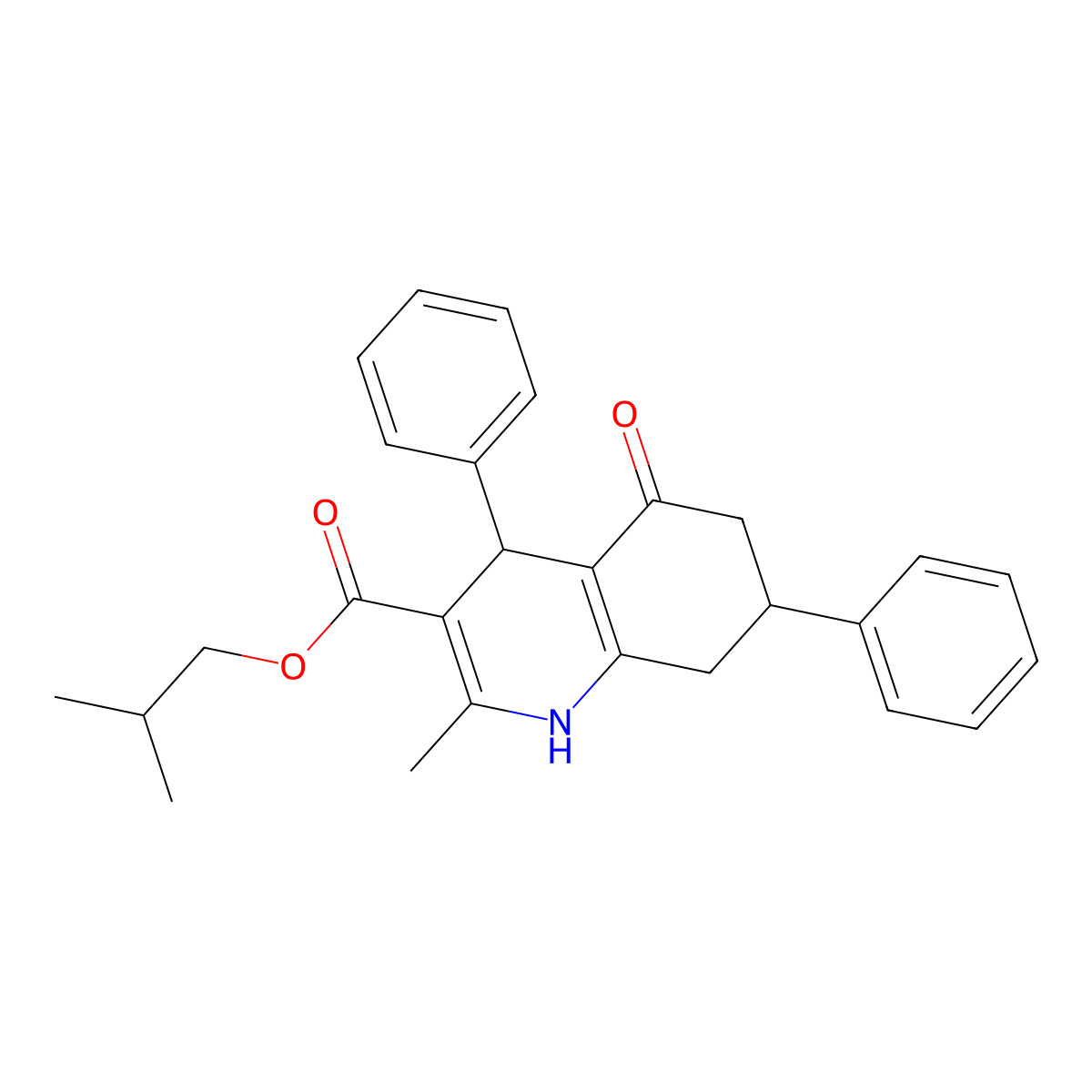 2-Methylpropyl 2-methyl-5-oxo-4,7-diphenyl-1,4,5,6,7,8-hexahydroquinoline-3-carboxylate molecular structure, CAS 420095-73-4