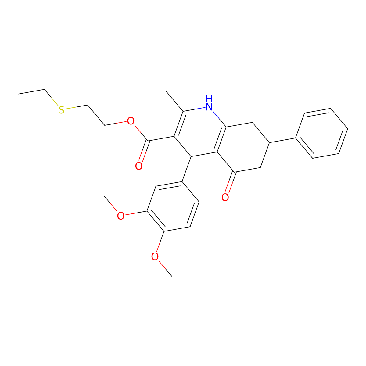 2-(Ethylsulfanyl)ethyl 4-(3,4-dimethoxyphenyl)-2-methyl-5-oxo-7-phenyl-1,4,5,6,7,8-hexahydroquinoline-3-carboxylate molecular structure, CAS 420095-75-6