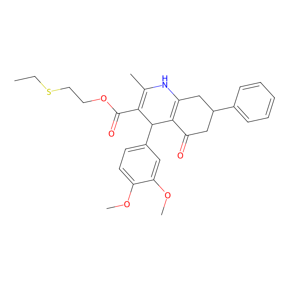 2-(Ethylsulfanyl)ethyl 4-(3,4-dimethoxyphenyl)-2-methyl-5-oxo-7-phenyl-1,4,5,6,7,8-hexahydroquinoline-3-carboxylate molecular structure, CAS 420095-75-6