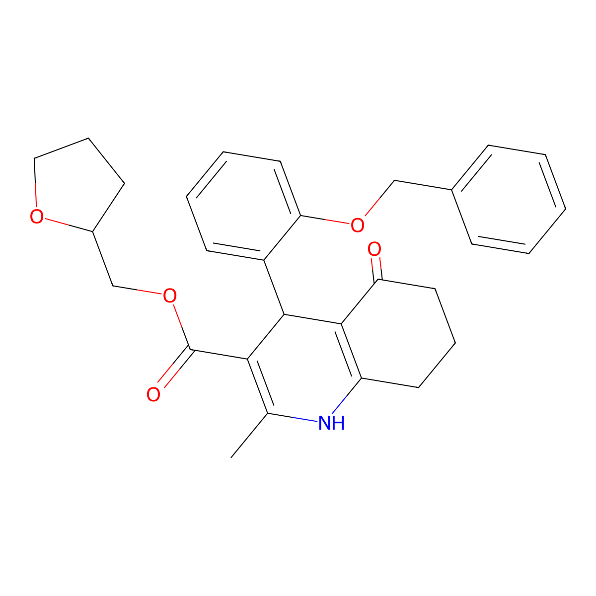 Tetrahydrofuran-2-ylmethyl 4-[2-(benzyloxy)phenyl]-2-methyl-5-oxo-1,4,5,6,7,8-hexahydroquinoline-3-carboxylate molecular structure, CAS 420095-78-9
