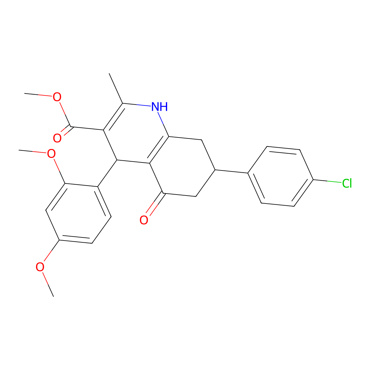Methyl 7-(4-chlorophenyl)-4-(2,4-dimethoxyphenyl)-2-methyl-5-oxo-1,4,5,6,7,8-hexahydroquinoline-3-carboxylate molecular structure, CAS 420095-80-3