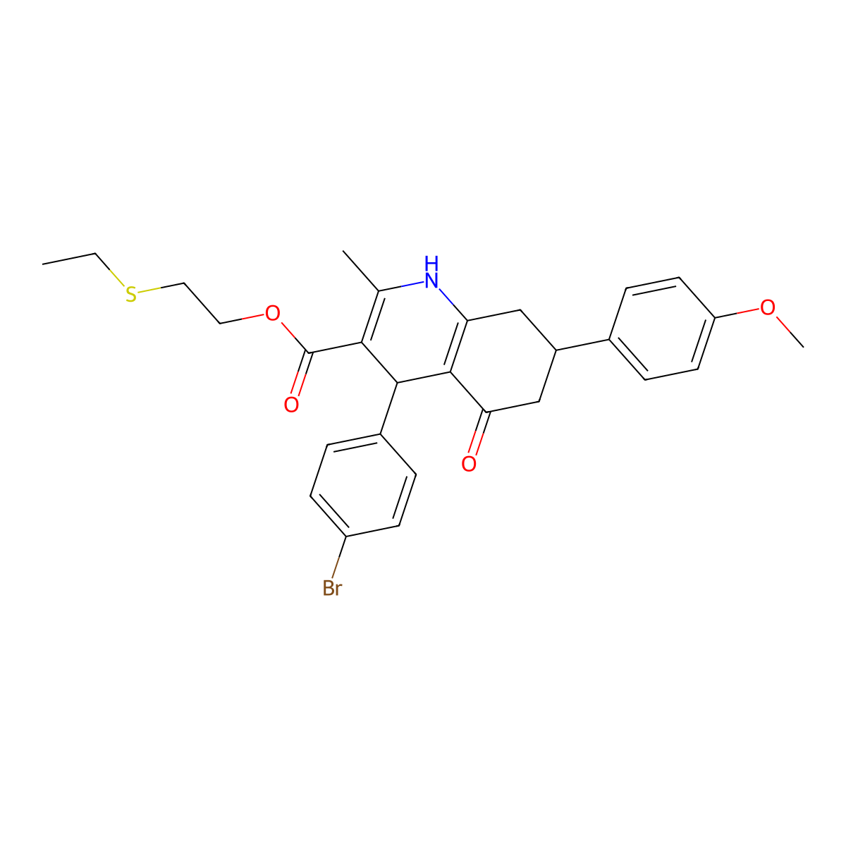 2-(Ethylsulfanyl)ethyl 4-(4-bromophenyl)-7-(4-methoxyphenyl)-2-methyl-5-oxo-1,4,5,6,7,8-hexahydroquinoline-3-carboxylate molecular structure, CAS 420095-82-5