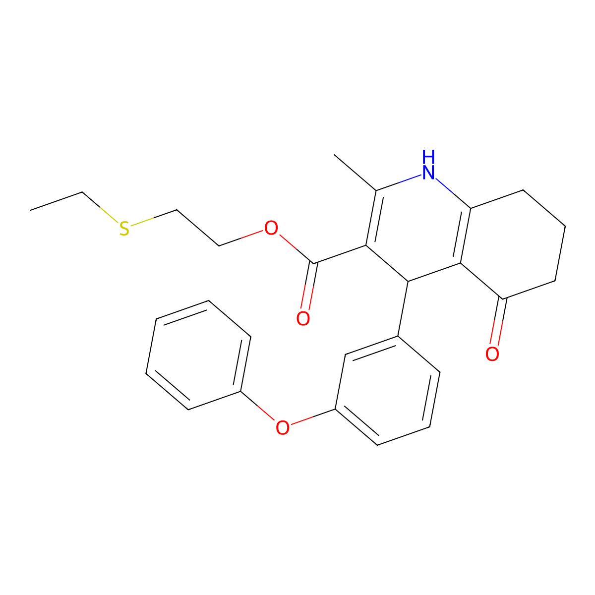 2-(Ethylsulfanyl)ethyl 2-methyl-5-oxo-4-(3-phenoxyphenyl)-1,4,5,6,7,8-hexahydroquinoline-3-carboxylate molecular structure, CAS 420095-88-1
