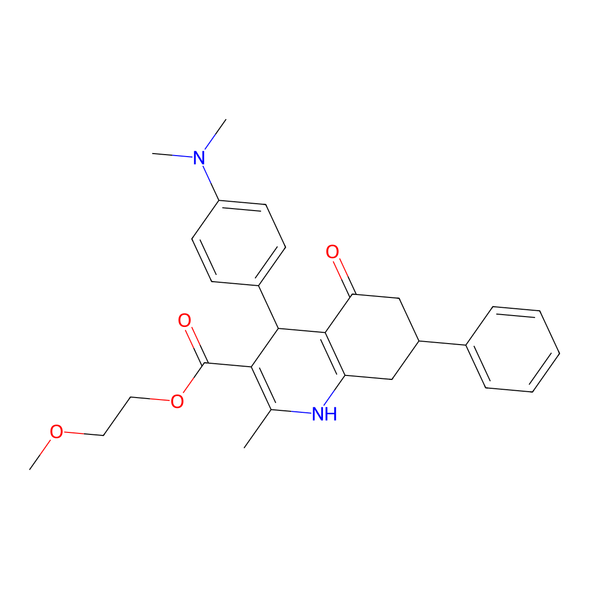 2-Methoxyethyl 4-[4-(dimethylamino)phenyl]-2-methyl-5-oxo-7-phenyl-1,4,5,6,7,8-hexahydroquinoline-3-carboxylate molecular structure, CAS 420095-89-2