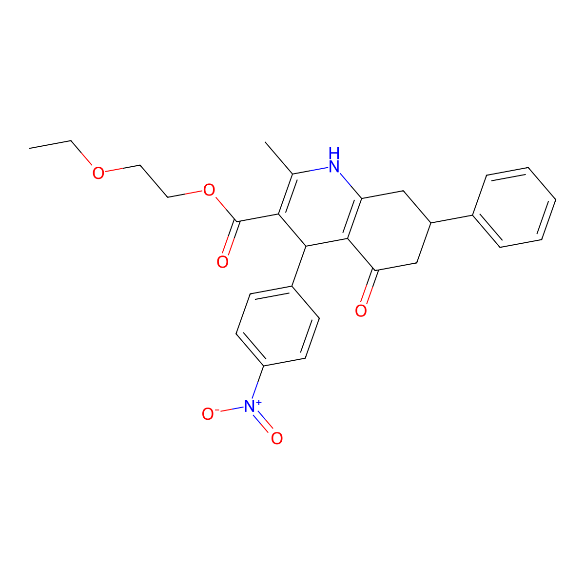 2-Ethoxyethyl 2-methyl-4-(4-nitrophenyl)-5-oxo-7-phenyl-1,4,5,6,7,8-hexahydroquinoline-3-carboxylate molecular structure, CAS 420095-95-0