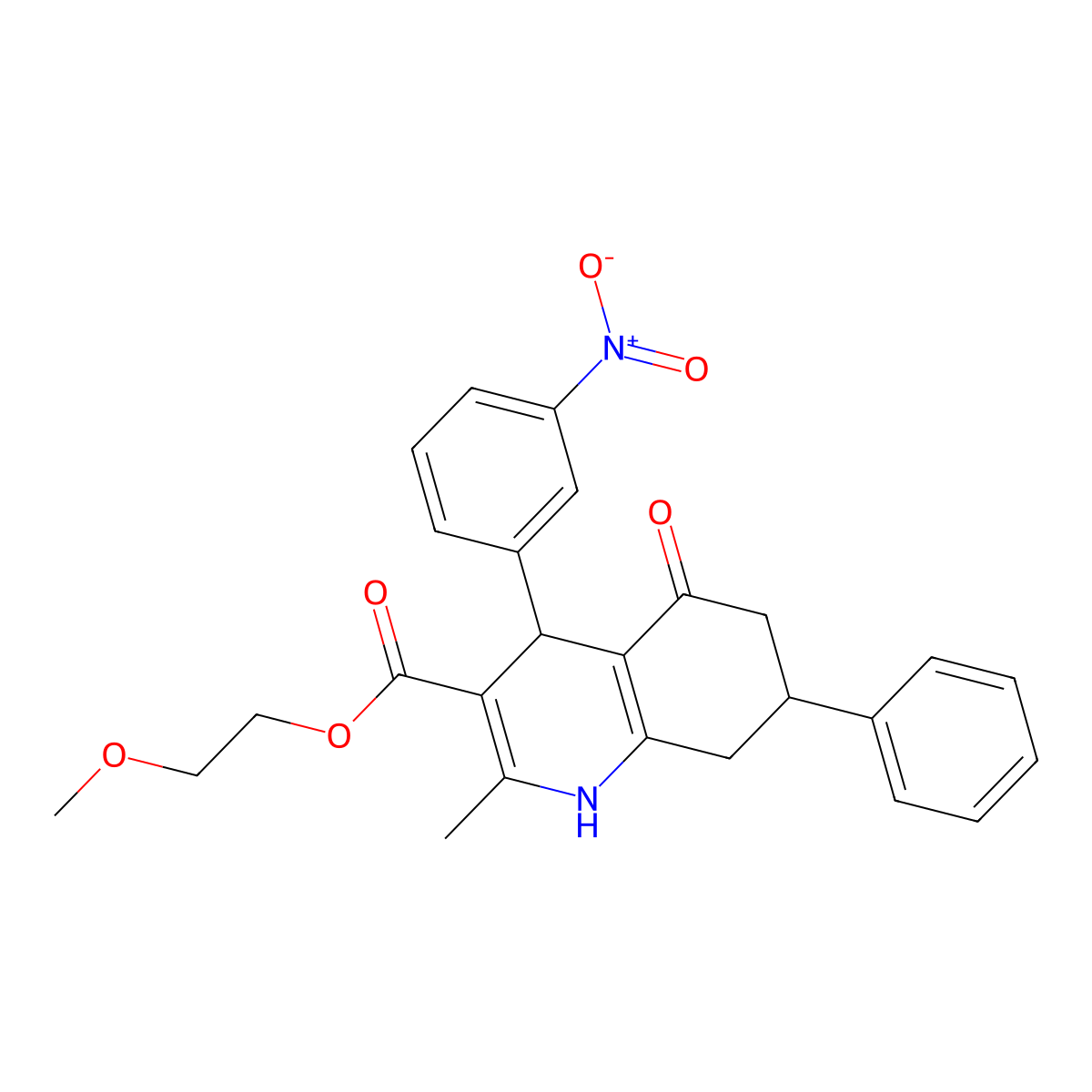 2-Methoxyethyl 2-methyl-4-(3-nitrophenyl)-5-oxo-7-phenyl-1,4,5,6,7,8-hexahydroquinoline-3-carboxylate molecular structure, CAS 420095-97-2