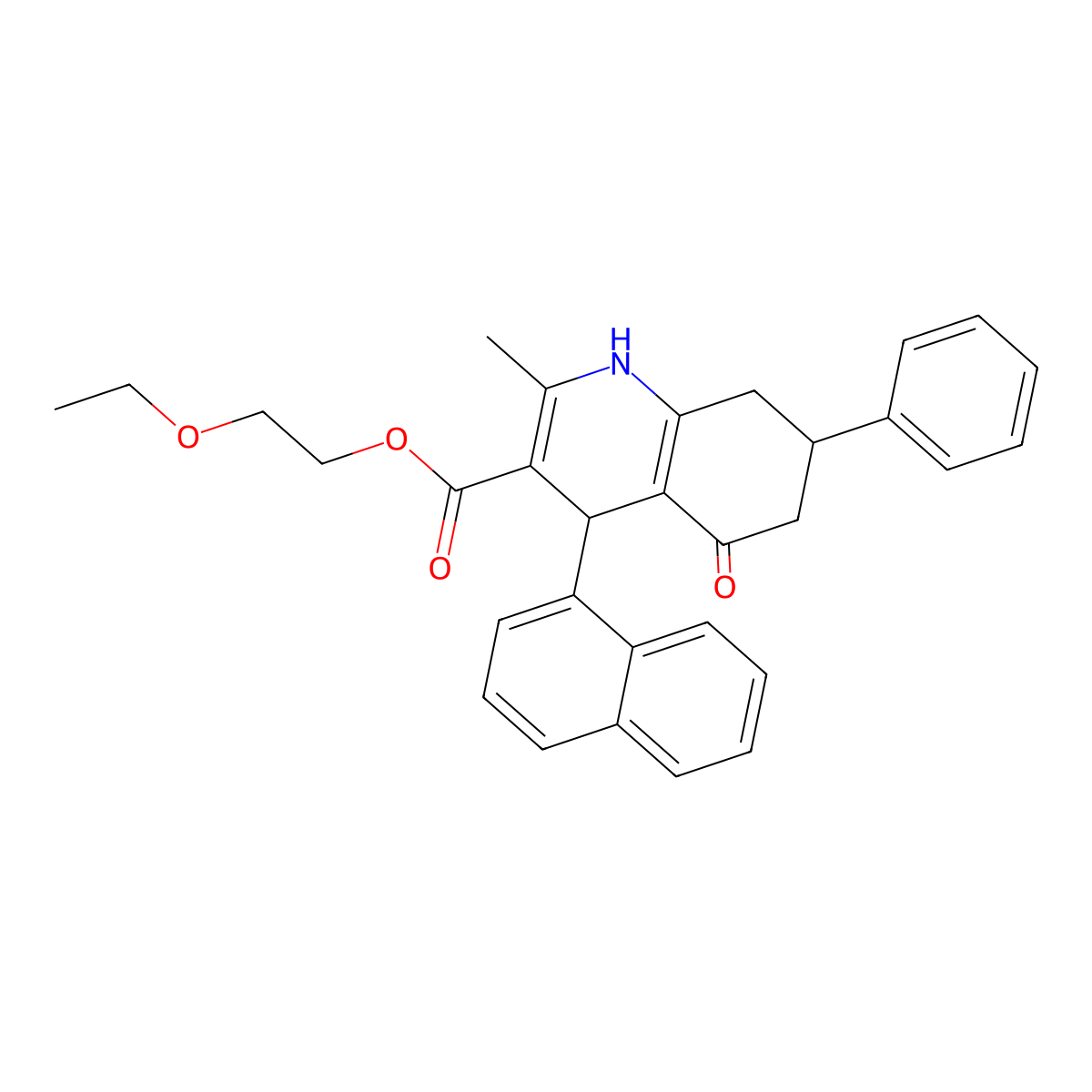 2-Ethoxyethyl 2-methyl-4-(naphthalen-1-yl)-5-oxo-7-phenyl-1,4,5,6,7,8-hexahydroquinoline-3-carboxylate molecular structure, CAS 420095-98-3