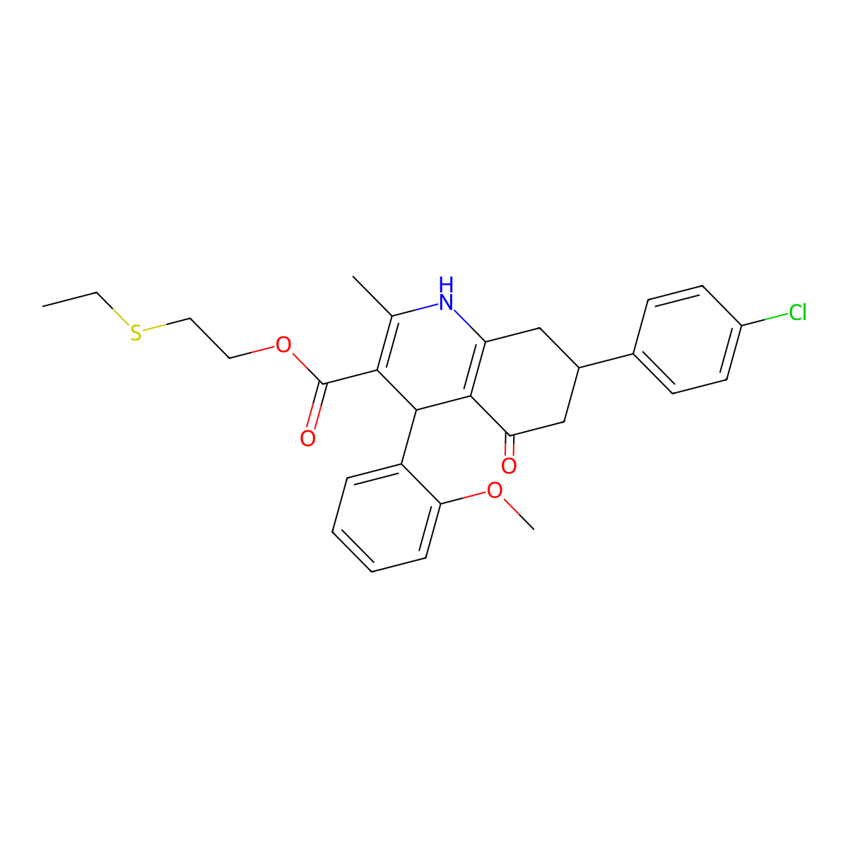 2-(Ethylsulfanyl)ethyl 7-(4-chlorophenyl)-4-(2-methoxyphenyl)-2-methyl-5-oxo-1,4,5,6,7,8-hexahydroquinoline-3-carboxylate molecular structure, CAS 420096-03-3