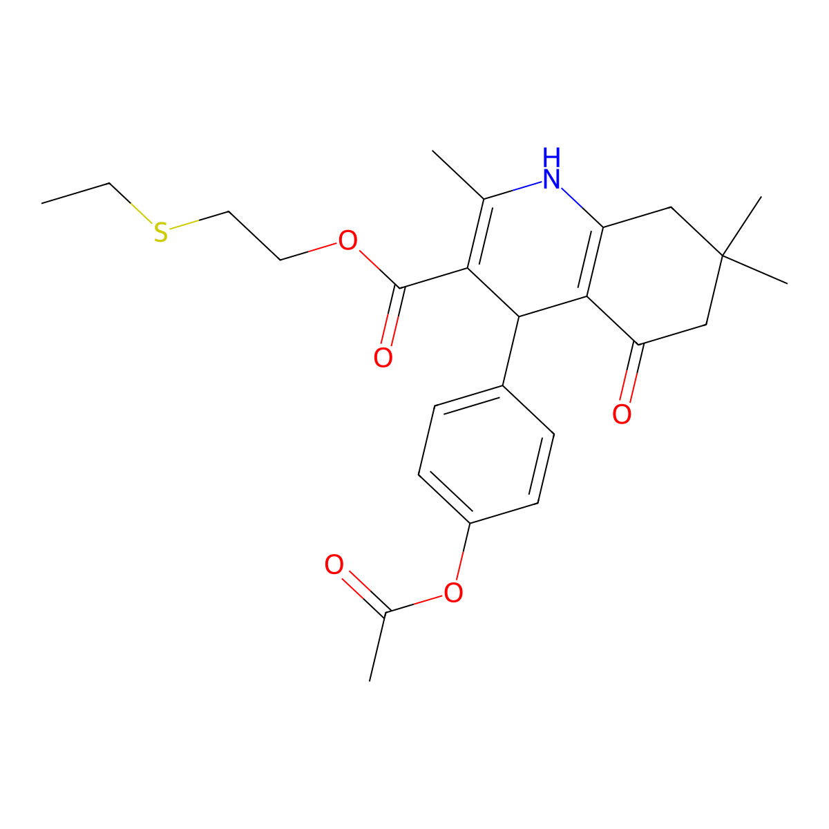 2-(Ethylsulfanyl)ethyl 4-[4-(acetyloxy)phenyl]-2,7,7-trimethyl-5-oxo-1,4,5,6,7,8-hexahydroquinoline-3-carboxylate molecular structure, CAS 420096-11-3