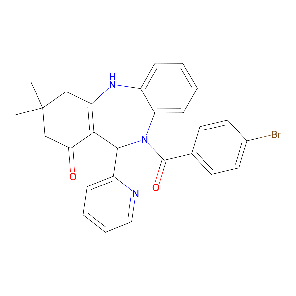 5-(4-Bromobenzoyl)-9,9-dimethyl-6-pyridin-2-yl-6,8,10,11-tetrahydrobenzo[b][1,4]benzodiazepin-7-one molecular structure, CAS 420096-13-5