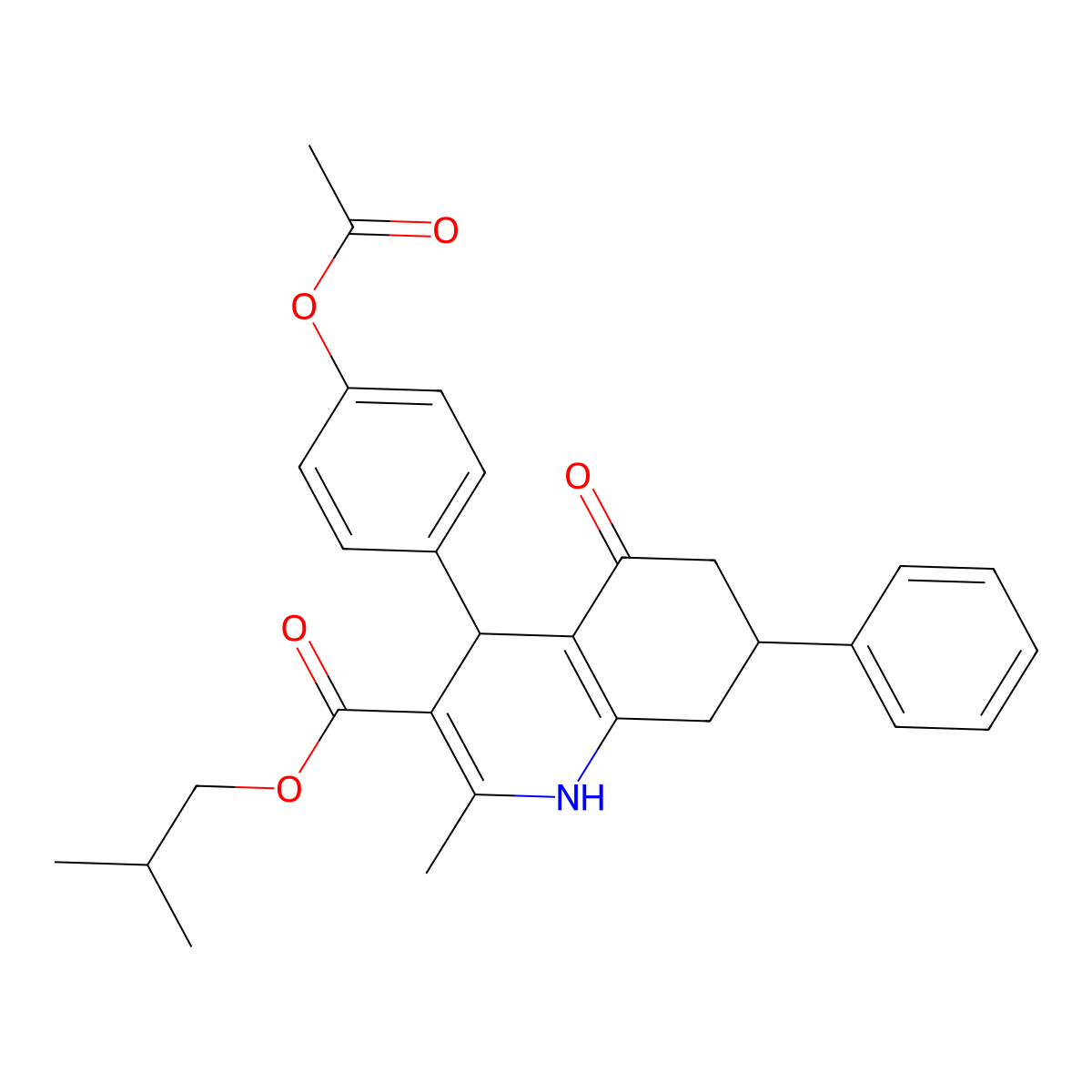 2-Methylpropyl 4-[4-(acetyloxy)phenyl]-2-methyl-5-oxo-7-phenyl-1,4,5,6,7,8-hexahydroquinoline-3-carboxylate molecular structure, CAS 420096-21-5