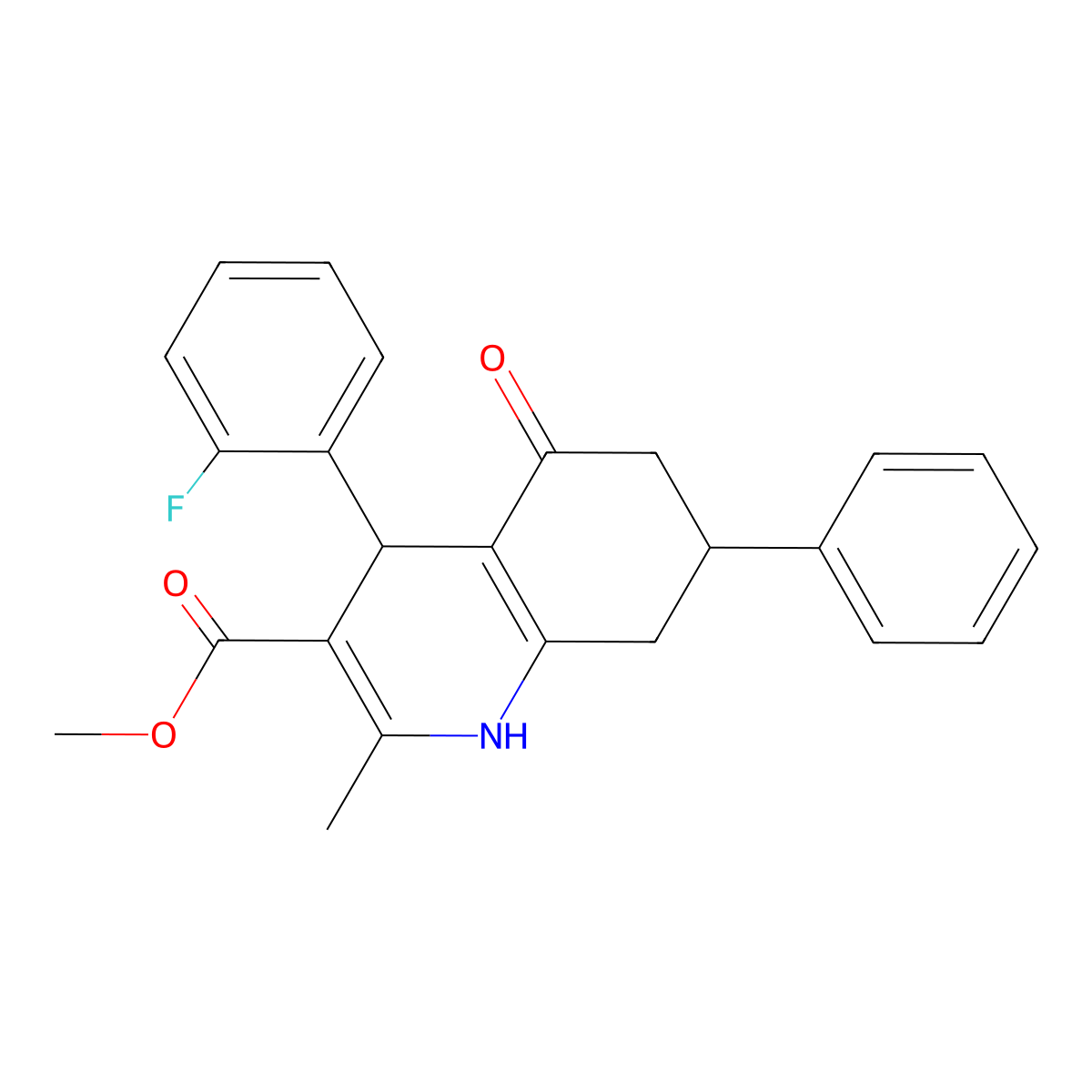 Methyl 4-(2-fluorophenyl)-2-methyl-5-oxo-7-phenyl-1,4,5,6,7,8-hexahydroquinoline-3-carboxylate molecular structure, CAS 420096-22-6