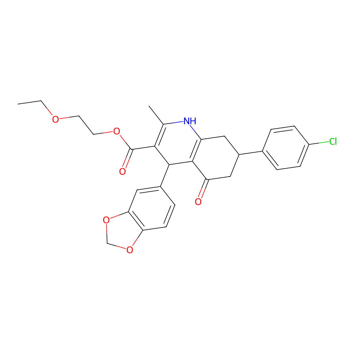 2-Ethoxyethyl 4-(1,3-benzodioxol-5-yl)-7-(4-chlorophenyl)-2-methyl-5-oxo-1,4,5,6,7,8-hexahydroquinoline-3-carboxylate molecular structure, CAS 420096-29-3