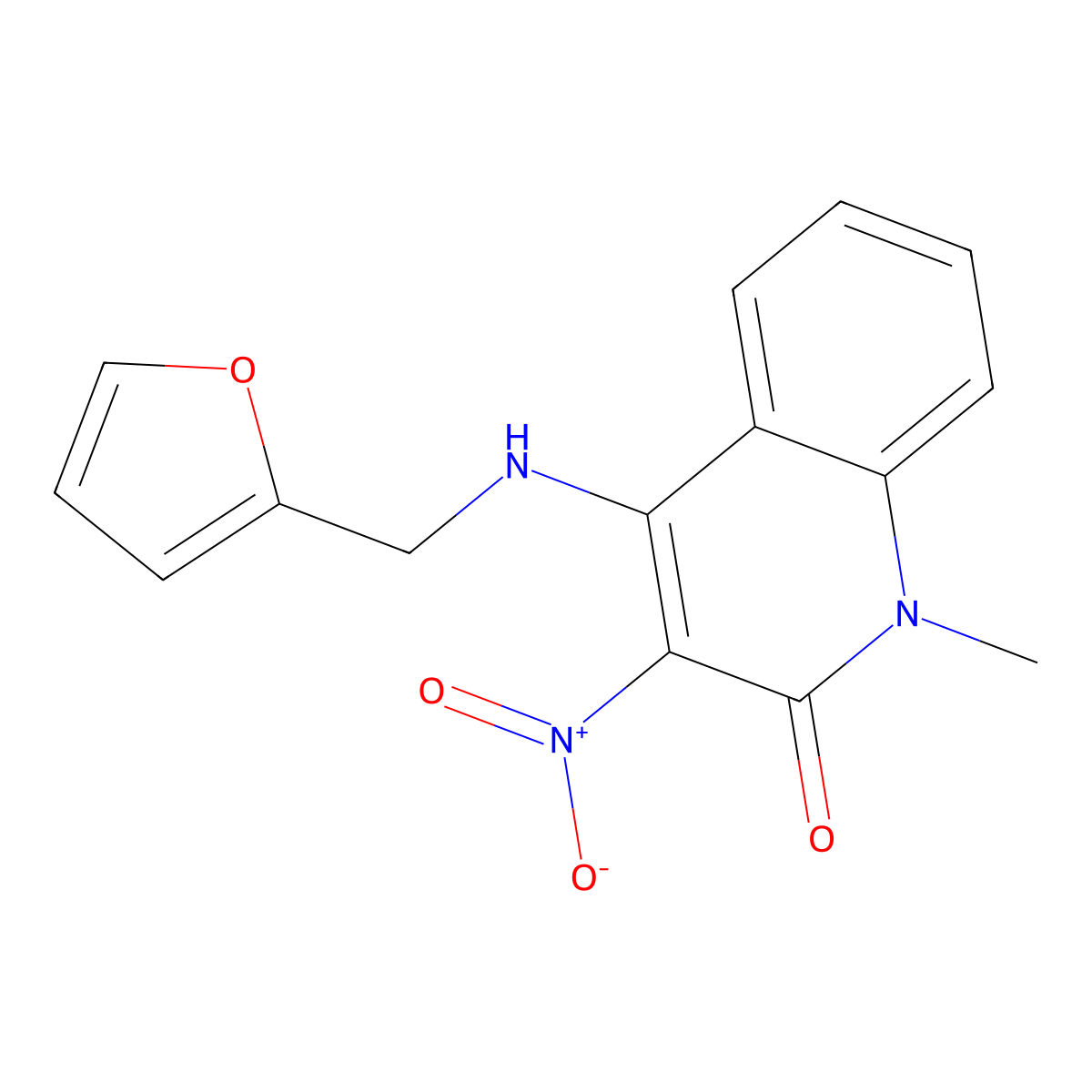 4-(Furan-2-ylmethylamino)-1-methyl-3-nitroquinolin-2-one molecular structure, CAS 420096-40-8
