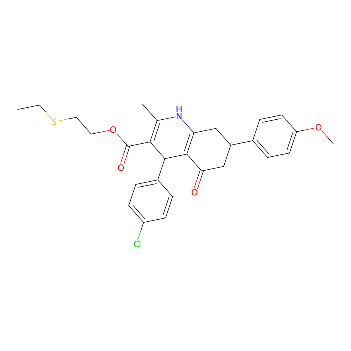 2-(Ethylsulfanyl)ethyl 4-(4-chlorophenyl)-7-(4-methoxyphenyl)-2-methyl-5-oxo-1,4,5,6,7,8-hexahydroquinoline-3-carboxylate molecular structure, CAS 420096-51-1