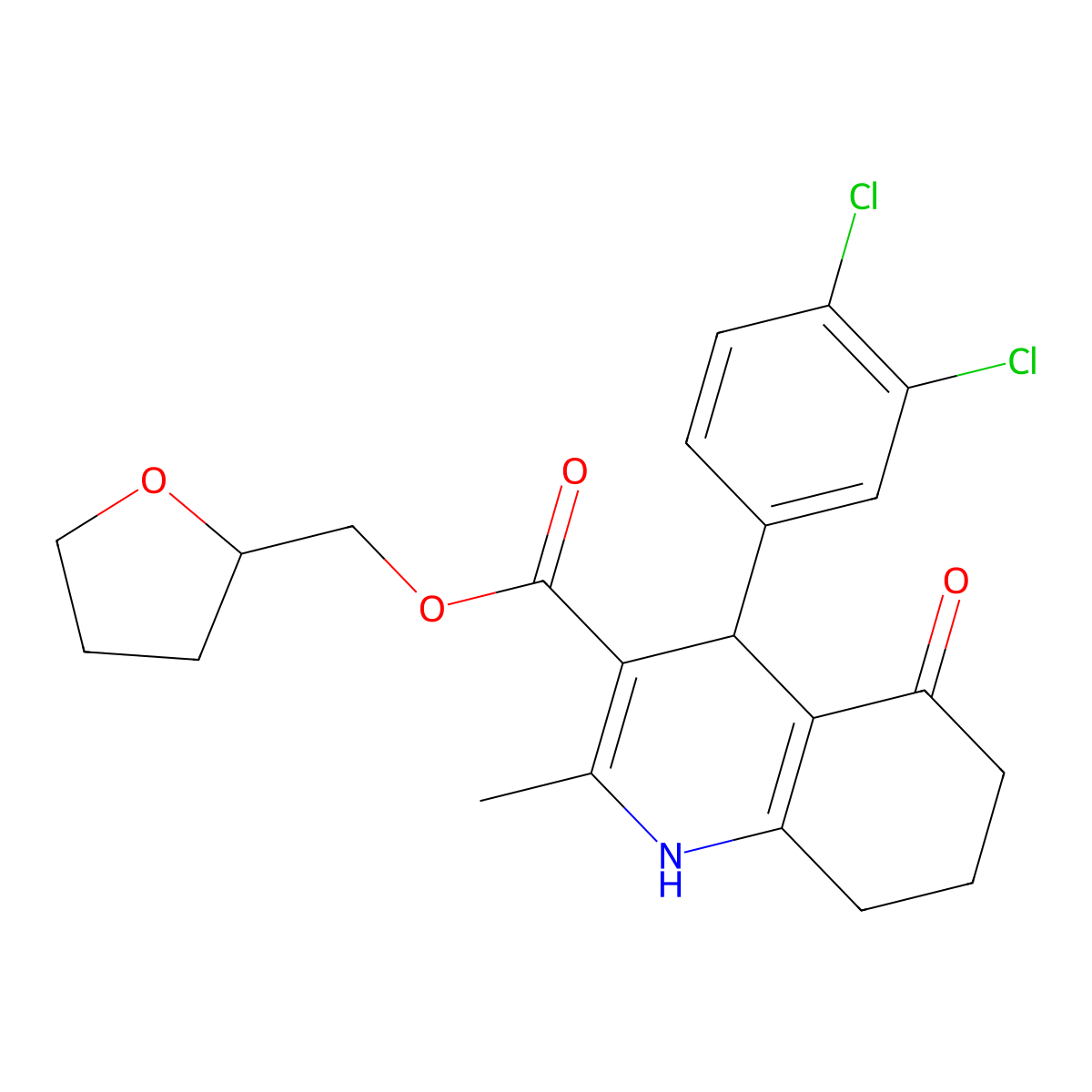Tetrahydrofuran-2-ylmethyl 4-(3,4-dichlorophenyl)-2-methyl-5-oxo-1,4,5,6,7,8-hexahydroquinoline-3-carboxylate molecular structure, CAS 420096-53-3