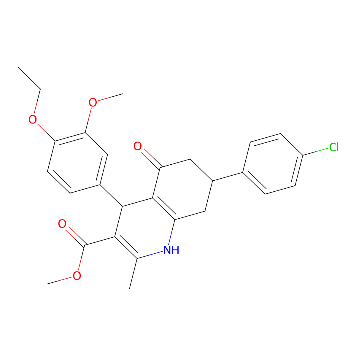 Methyl 7-(4-chlorophenyl)-4-(4-ethoxy-3-methoxyphenyl)-2-methyl-5-oxo-1,4,5,6,7,8-hexahydroquinoline-3-carboxylate molecular structure, CAS 420096-63-5