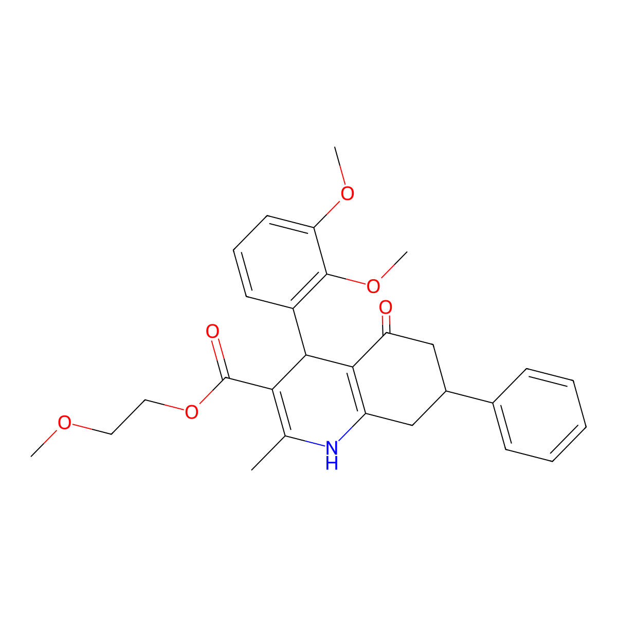 2-Methoxyethyl 4-(2,3-dimethoxyphenyl)-2-methyl-5-oxo-7-phenyl-1,4,5,6,7,8-hexahydroquinoline-3-carboxylate molecular structure, CAS 420096-65-7