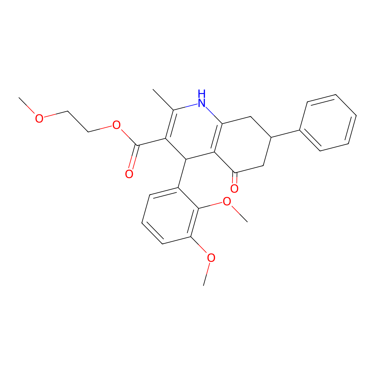 2-Methoxyethyl 4-(2,3-dimethoxyphenyl)-2-methyl-5-oxo-7-phenyl-1,4,5,6,7,8-hexahydroquinoline-3-carboxylate molecular structure, CAS 420096-65-7